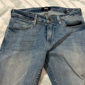 Paige Federal Size 29. “Faded Cloud Blue” gently worn and washed and hung dried.